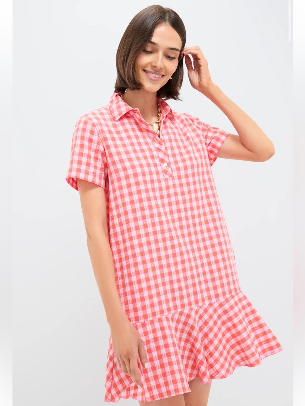 Tuckernuck Orange and Pink Seersucker Short Sleeve May Dress Size Medium